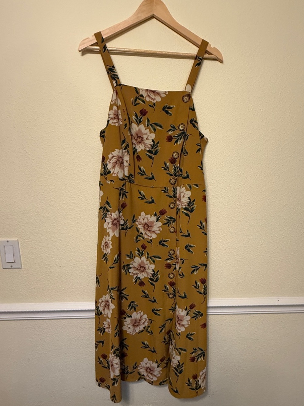 Xhilaration Mustard Floral Midi Dress with Adjustable Straps